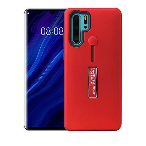 Silicone Matte Finish and Plastic Back Cover Case with Stand T01 for Huawei P30 Pro New Edition Red