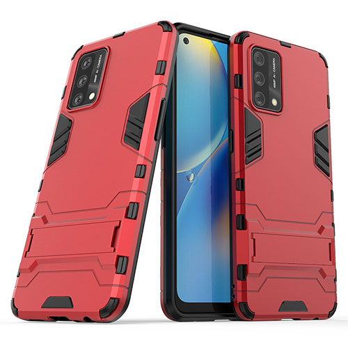 Silicone Matte Finish and Plastic Back Cover Case with Stand T01 for Oppo A74 4G Red