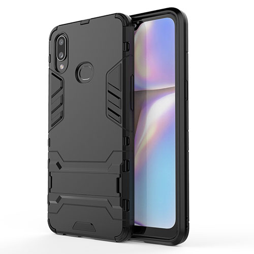 Silicone Matte Finish and Plastic Back Cover Case with Stand T01 for Samsung Galaxy A10s Black