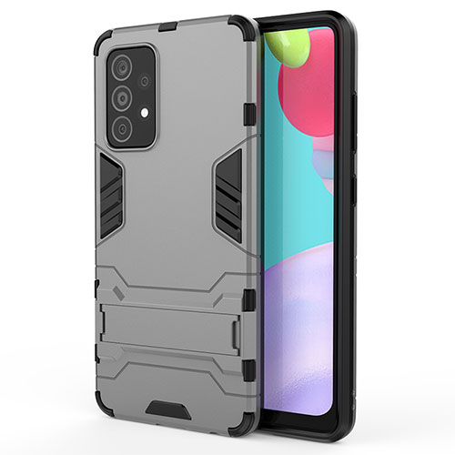 Silicone Matte Finish and Plastic Back Cover Case with Stand T01 for Samsung Galaxy A52s 5G Gray