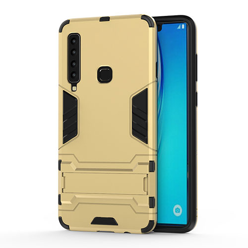 Silicone Matte Finish and Plastic Back Cover Case with Stand T01 for Samsung Galaxy A9 (2018) A920 Gold