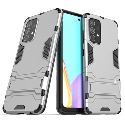 Silicone Matte Finish and Plastic Back Cover Case with Stand T02 for Samsung Galaxy A52s 5G Gray