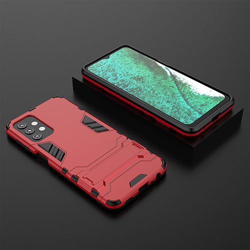 Silicone Matte Finish and Plastic Back Cover Case with Stand T03 for Samsung Galaxy A32 5G Red
