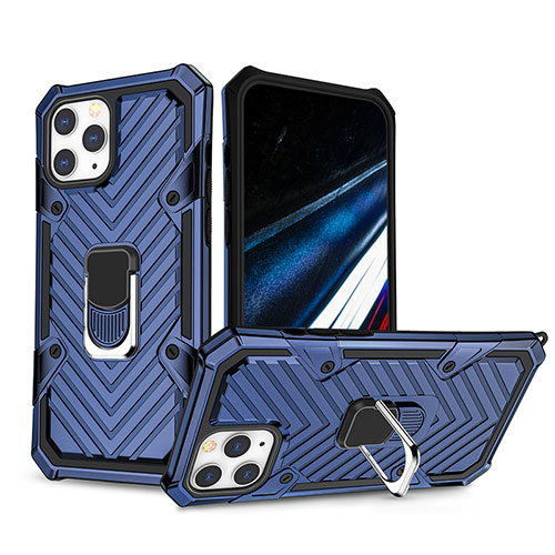 Silicone Matte Finish and Plastic Back Cover Case with Stand YF1 for Apple iPhone 13 Pro Blue