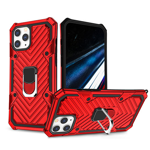 Silicone Matte Finish and Plastic Back Cover Case with Stand YF1 for Apple iPhone 13 Pro Red