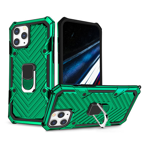 Silicone Matte Finish and Plastic Back Cover Case with Stand YF1 for Apple iPhone 15 Pro Green