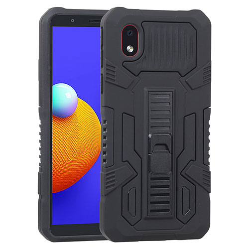 Silicone Matte Finish and Plastic Back Cover Case with Stand YF1 for Samsung Galaxy A01 Core Black