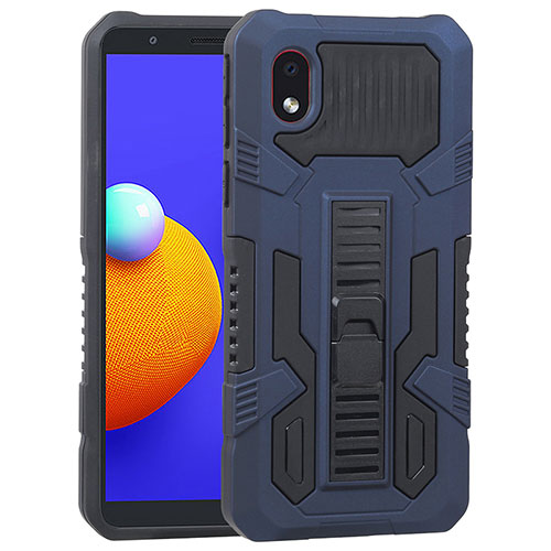 Silicone Matte Finish and Plastic Back Cover Case with Stand YF1 for Samsung Galaxy A01 Core Blue