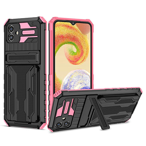 Silicone Matte Finish and Plastic Back Cover Case with Stand YF1 for Samsung Galaxy A04 4G Pink