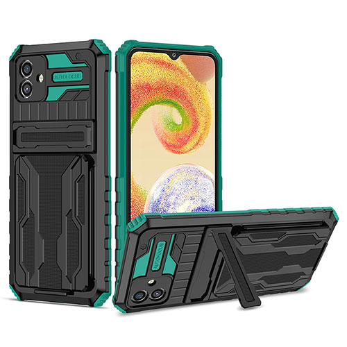 Silicone Matte Finish and Plastic Back Cover Case with Stand YF1 for Samsung Galaxy A04E Green