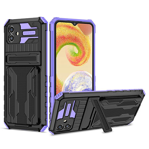 Silicone Matte Finish and Plastic Back Cover Case with Stand YF1 for Samsung Galaxy A04E Purple