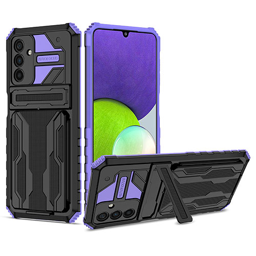 Silicone Matte Finish and Plastic Back Cover Case with Stand YF1 for Samsung Galaxy A04s Purple