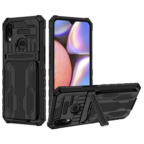 Silicone Matte Finish and Plastic Back Cover Case with Stand YF1 for Samsung Galaxy A10s Black
