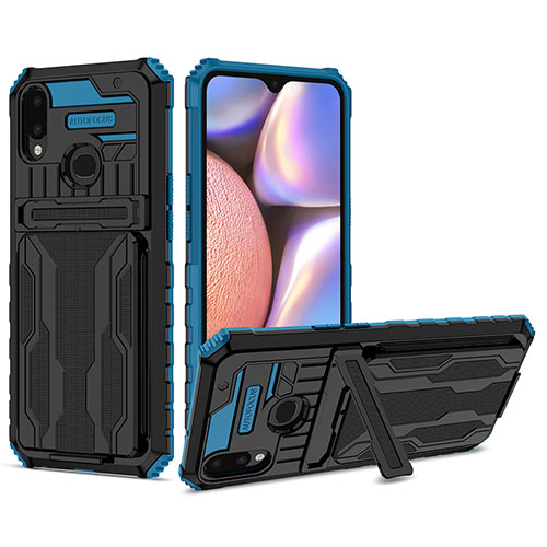 Silicone Matte Finish and Plastic Back Cover Case with Stand YF1 for Samsung Galaxy A10s Blue