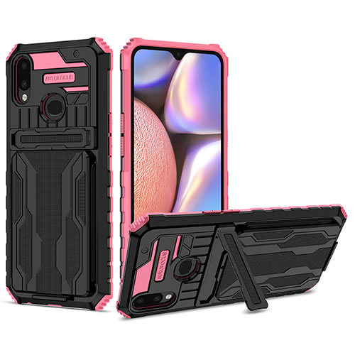 Silicone Matte Finish and Plastic Back Cover Case with Stand YF1 for Samsung Galaxy A10s Pink