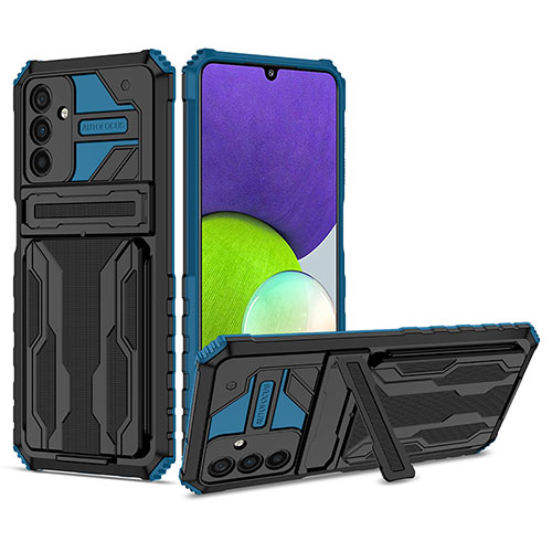 Silicone Matte Finish and Plastic Back Cover Case with Stand YF1 for Samsung Galaxy A13 5G Blue