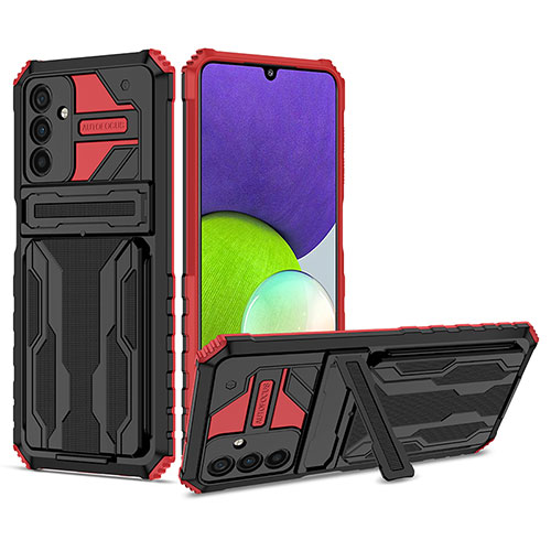 Silicone Matte Finish and Plastic Back Cover Case with Stand YF1 for Samsung Galaxy A13 5G Red