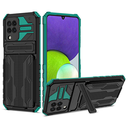 Silicone Matte Finish and Plastic Back Cover Case with Stand YF1 for Samsung Galaxy A22 4G Green