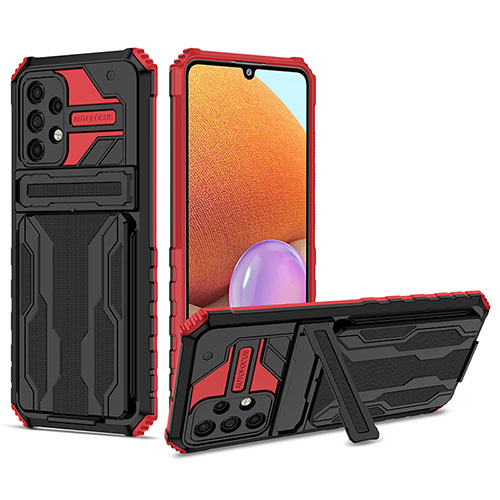 Silicone Matte Finish and Plastic Back Cover Case with Stand YF1 for Samsung Galaxy A32 4G Red
