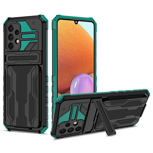 Silicone Matte Finish and Plastic Back Cover Case with Stand YF1 for Samsung Galaxy A32 5G Green