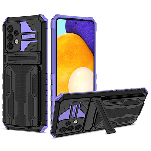 Silicone Matte Finish and Plastic Back Cover Case with Stand YF1 for Samsung Galaxy A52 4G Purple