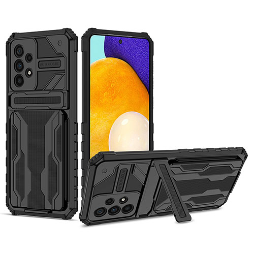 Silicone Matte Finish and Plastic Back Cover Case with Stand YF1 for Samsung Galaxy A53 5G Black