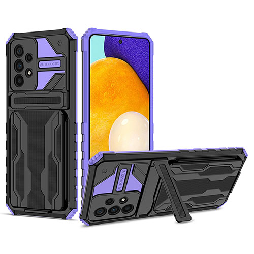 Silicone Matte Finish and Plastic Back Cover Case with Stand YF1 for Samsung Galaxy A53 5G Purple