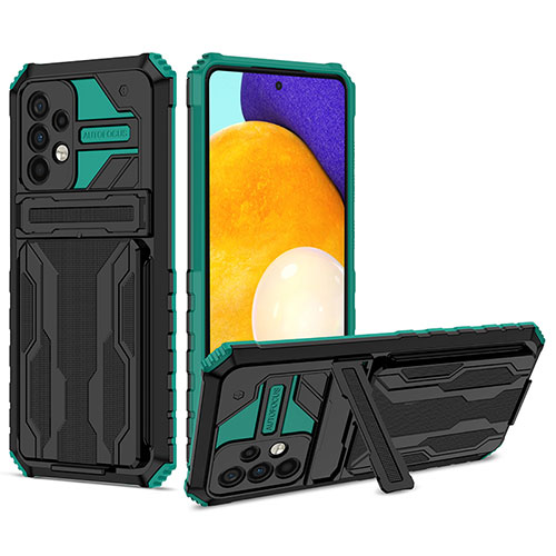 Silicone Matte Finish and Plastic Back Cover Case with Stand YF1 for Samsung Galaxy A72 4G Green