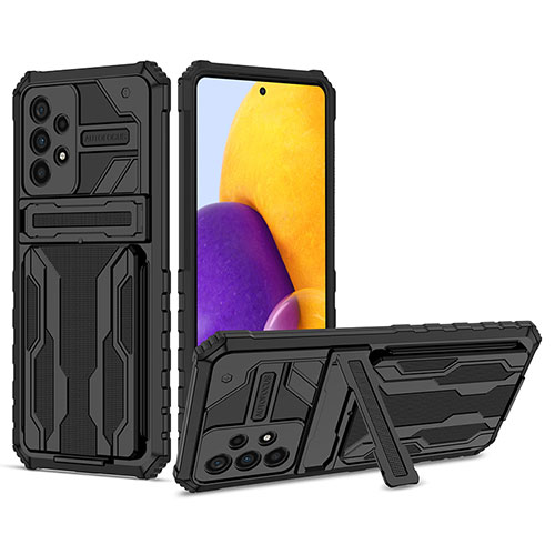 Silicone Matte Finish and Plastic Back Cover Case with Stand YF1 for Samsung Galaxy A73 5G Black