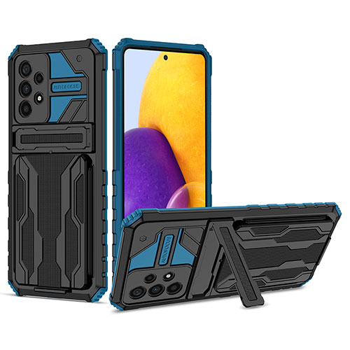 Silicone Matte Finish and Plastic Back Cover Case with Stand YF1 for Samsung Galaxy A73 5G Blue