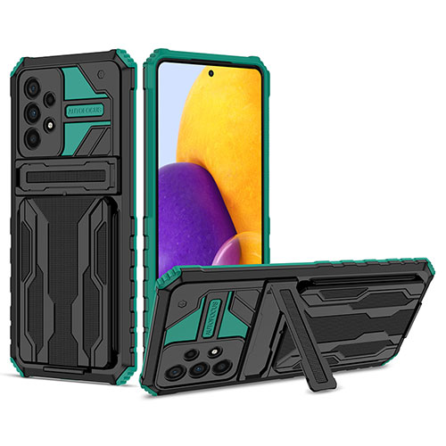 Silicone Matte Finish and Plastic Back Cover Case with Stand YF1 for Samsung Galaxy A73 5G Green
