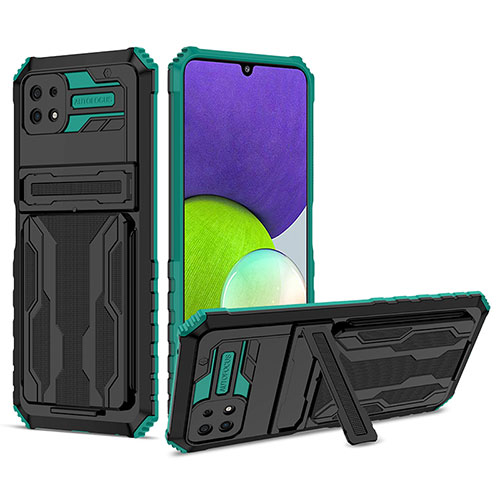 Silicone Matte Finish and Plastic Back Cover Case with Stand YF1 for Samsung Galaxy F42 5G Green