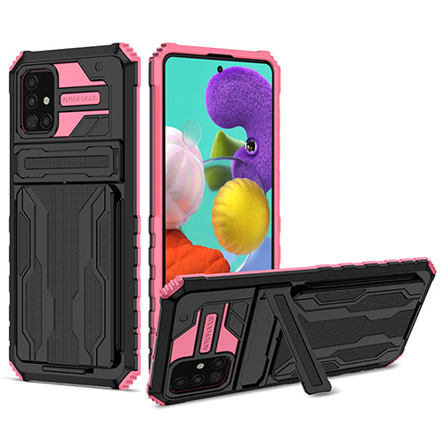 Silicone Matte Finish and Plastic Back Cover Case with Stand YF1 for Samsung Galaxy M40S Hot Pink
