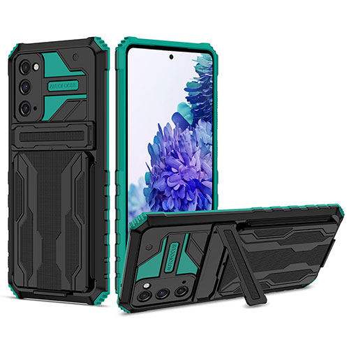 Silicone Matte Finish and Plastic Back Cover Case with Stand YF1 for Samsung Galaxy S20 FE 5G Green