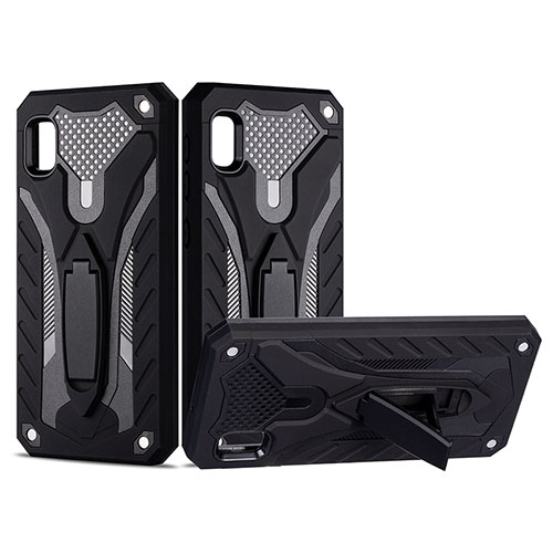 Silicone Matte Finish and Plastic Back Cover Case with Stand YF2 for Samsung Galaxy A10e Black