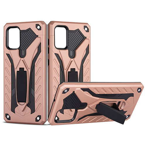 Silicone Matte Finish and Plastic Back Cover Case with Stand YF2 for Samsung Galaxy A51 5G Rose Gold