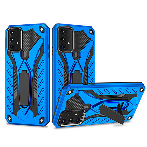 Silicone Matte Finish and Plastic Back Cover Case with Stand YF2 for Samsung Galaxy A52 4G Blue