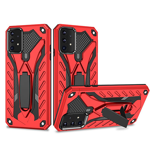 Silicone Matte Finish and Plastic Back Cover Case with Stand YF2 for Samsung Galaxy A52s 5G Red