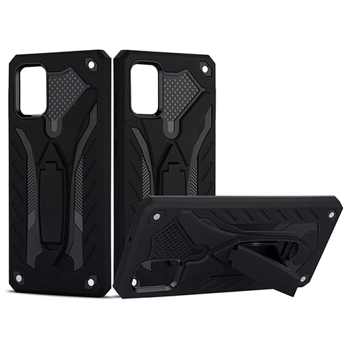 Silicone Matte Finish and Plastic Back Cover Case with Stand YF2 for Samsung Galaxy A71 5G Black