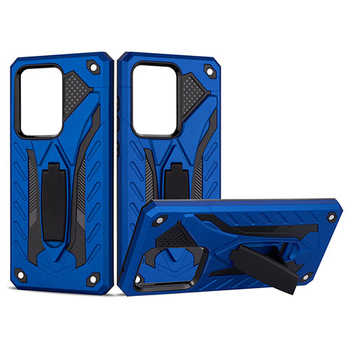 Silicone Matte Finish and Plastic Back Cover Case with Stand YF2 for Samsung Galaxy S20 Ultra Blue