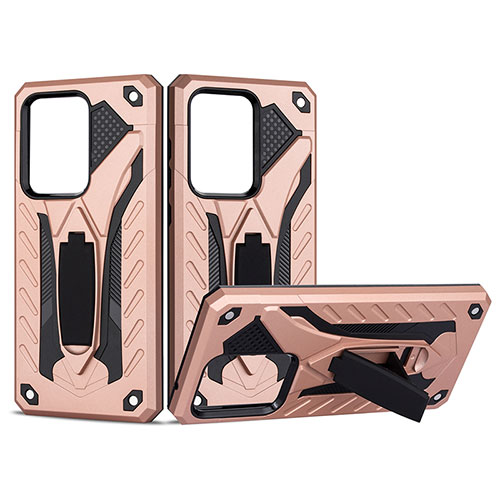 Silicone Matte Finish and Plastic Back Cover Case with Stand YF2 for Samsung Galaxy S20 Ultra Rose Gold