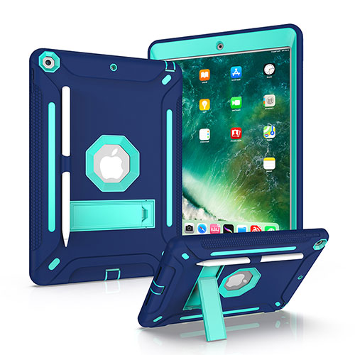 Silicone Matte Finish and Plastic Back Cover Case with Stand YJ1 for Apple iPad 10.2 (2019) Blue