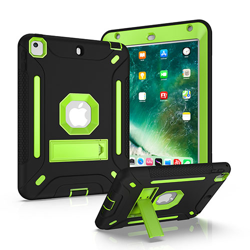 Silicone Matte Finish and Plastic Back Cover Case with Stand YJ1 for Apple iPad Mini 4 Green