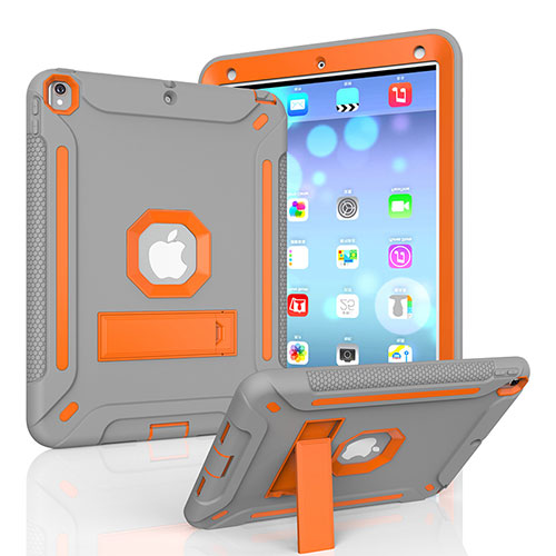 Silicone Matte Finish and Plastic Back Cover Case with Stand YJ1 for Apple iPad Pro 10.5 Orange