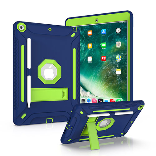 Silicone Matte Finish and Plastic Back Cover Case with Stand YJ2 for Apple iPad 10.2 (2020) Blue