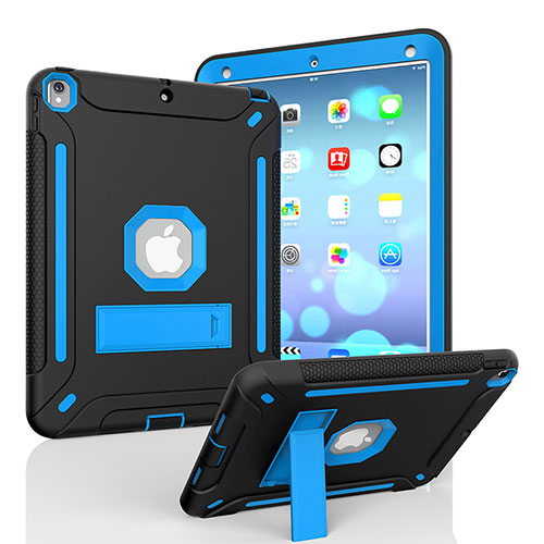 Silicone Matte Finish and Plastic Back Cover Case with Stand YJ2 for Apple iPad Air 3 Blue and Black