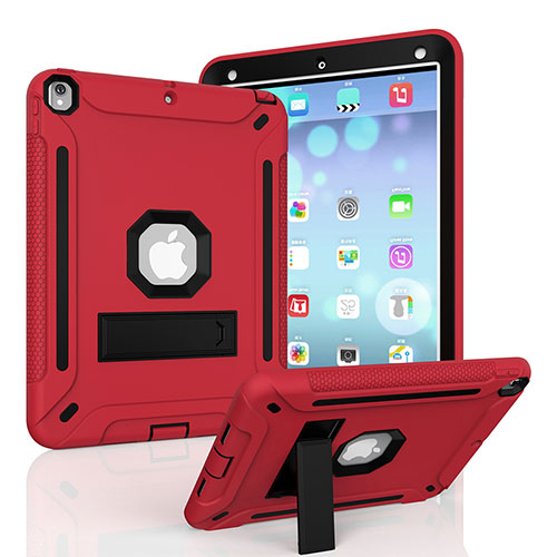 Silicone Matte Finish and Plastic Back Cover Case with Stand YJ2 for Apple iPad Air 3 Red