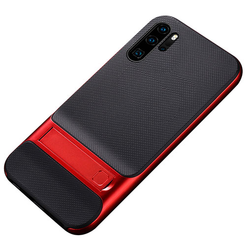 Silicone Matte Finish and Plastic Back Cover Case with Stand Z01 for Huawei P30 Pro Red