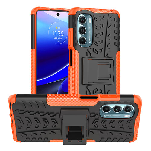 Silicone Matte Finish and Plastic Back Cover Case with Stand Z01 for Motorola Moto G Stylus (2022) 4G Orange