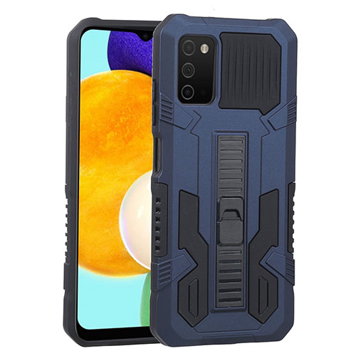 Silicone Matte Finish and Plastic Back Cover Case with Stand ZJ1 for Samsung Galaxy A02s Blue